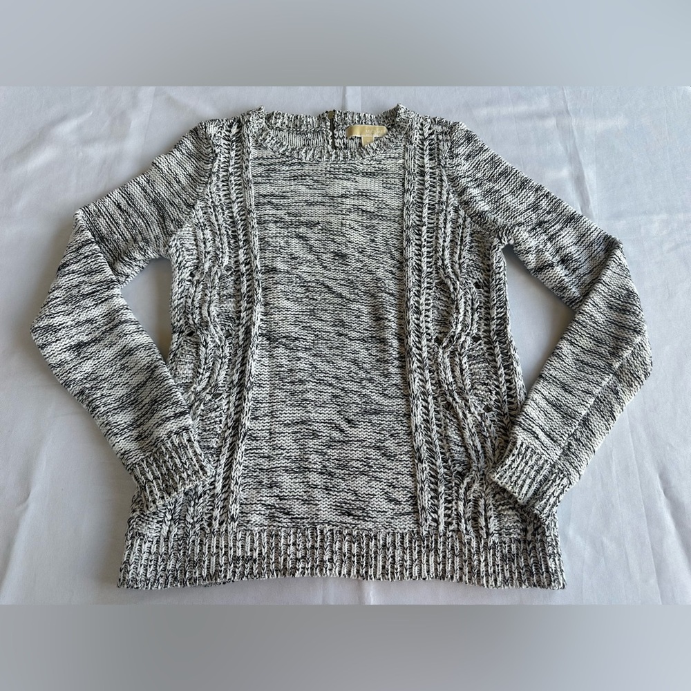 Michael Kors Black and White Knit Sweater with Black Back Zipper Size Medium